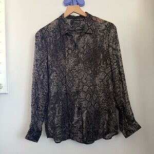 The Kooples 1 Small Python Button Up Shirt Charcoal Black Office Career Silk